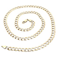 Classic 14k Yellow & White Gold 24" Diamond Cut Curb Cuban Link Chain Necklace