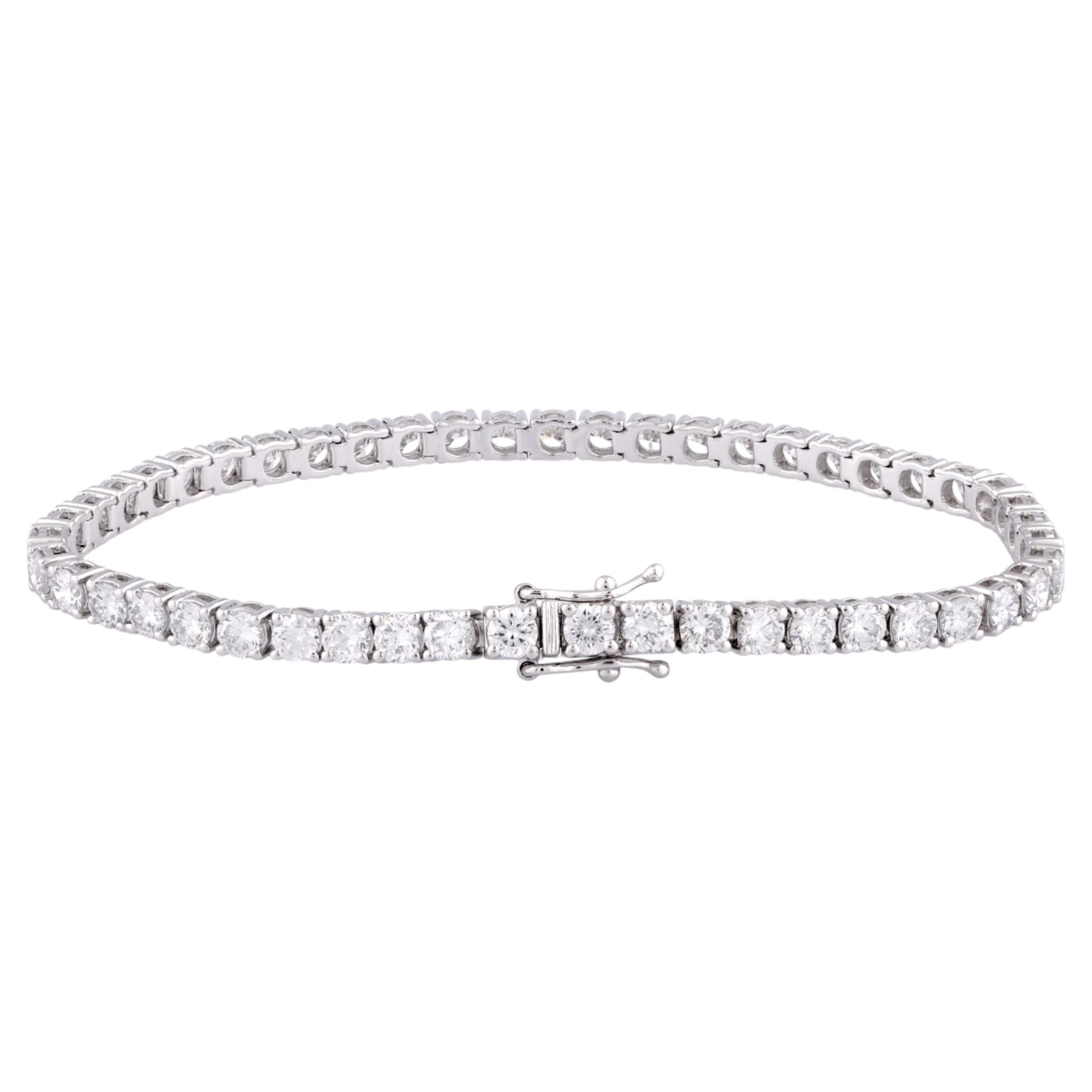 Pulsera tipo «tennis» clásica de oro blanco de 14 quilates con diamantes de talla redonda de 6,99 quilates