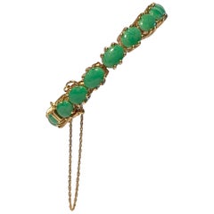 Classic 15.75 Carat Apple Green Jade Yellow Gold Cabochon Tennis Bracelet