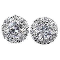 Classic 1.66ct Triple Excellent Ideal Cut Diamonds Halo Stud Earrings