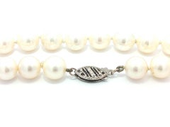 Classic 17" Round Pearl Strand Necklace w/ 14k White Gold Filigree Clasp
