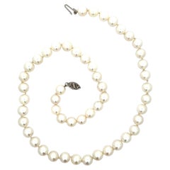 Classic 17" Round Pearl Strand Necklace w/ 14k White Gold Filigree Clasp