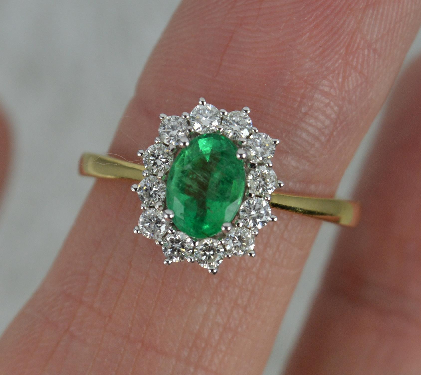 Oval Cut Classic 18 Carat Gold Emerald and Vs Diamond Cluster Ring