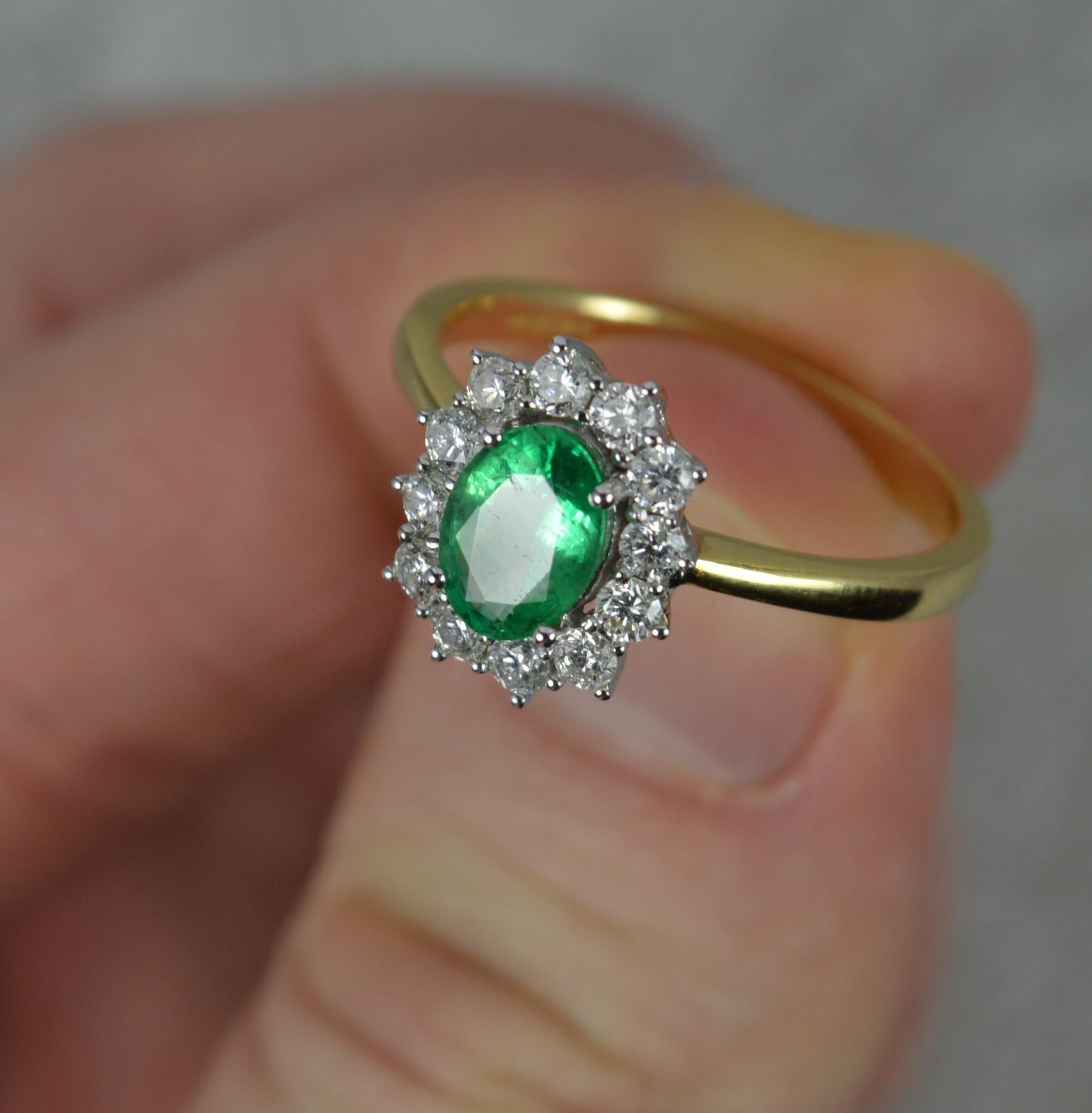 Women's Classic 18 Carat Gold Emerald and Vs Diamond Cluster Ring