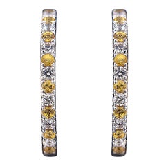 Classic 18 Karat White Gold and Yellow Sapphire and Diamonds Earrings