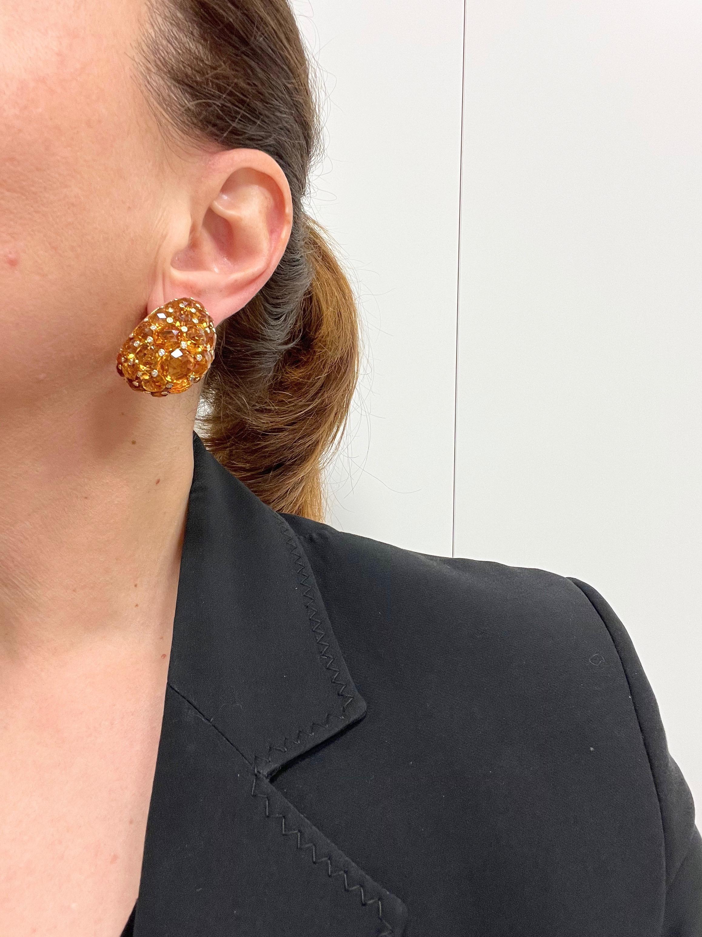 Women's Classic 18 Karat Yellow Gold Citrine Diamonds Clip-on Earrings For Sale