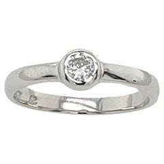Classic 18ct White Gold Solitaire Rub- Over Round Diamond Ring 0.16ct G