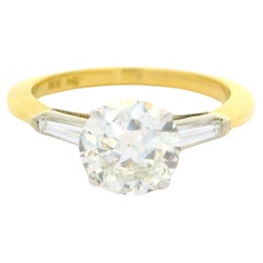 Classic 18k Gold Gia 1.60ctw Diamond Solitaire W/ Baguette Engagement Ring