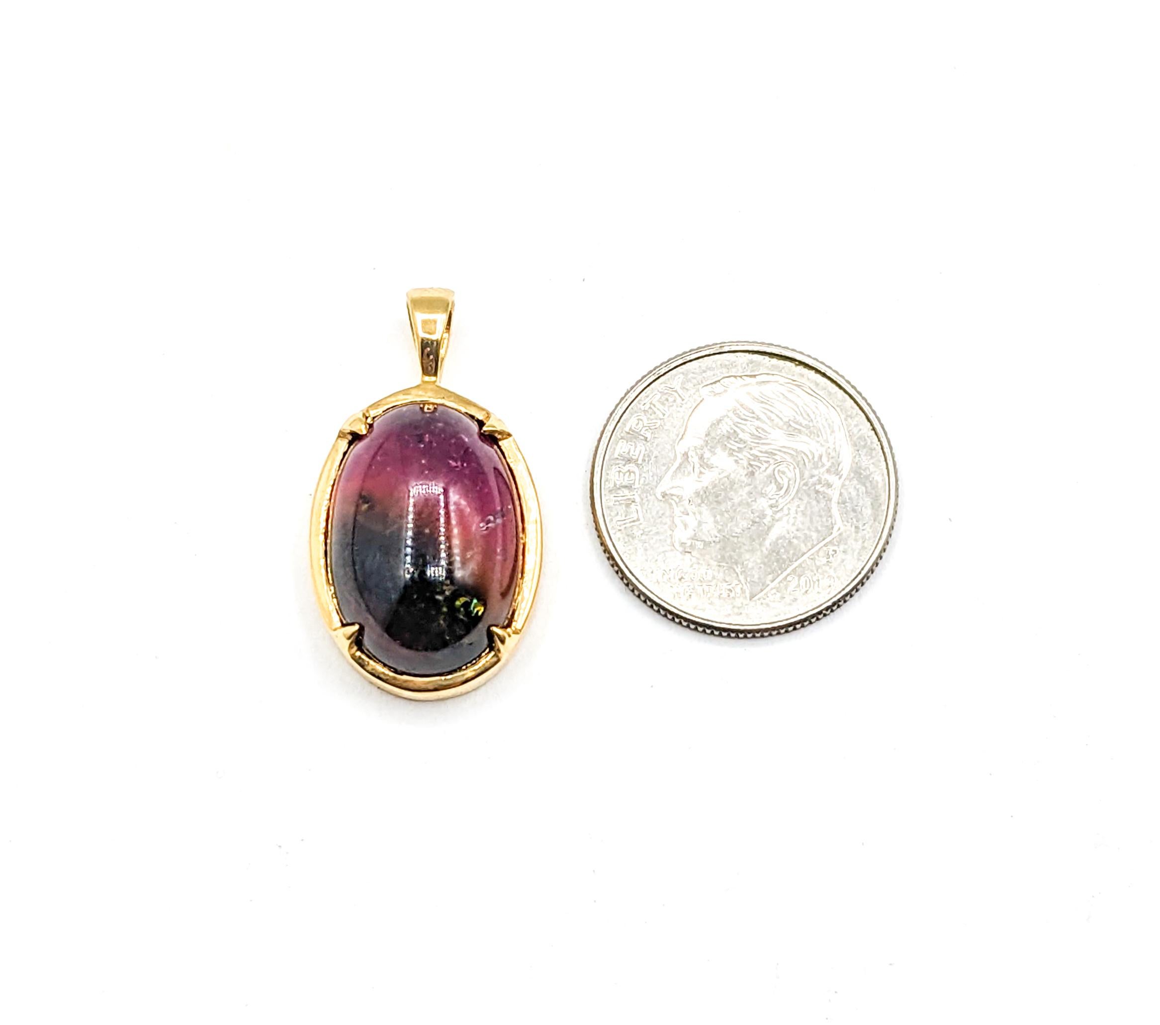 Classic 18k Oval Cabochon Watermelon Tourmaline Charm Pendant In Excellent Condition For Sale In Bloomington, MN