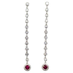 Classic 18k Ruby & Diamond Line Drop Earrings