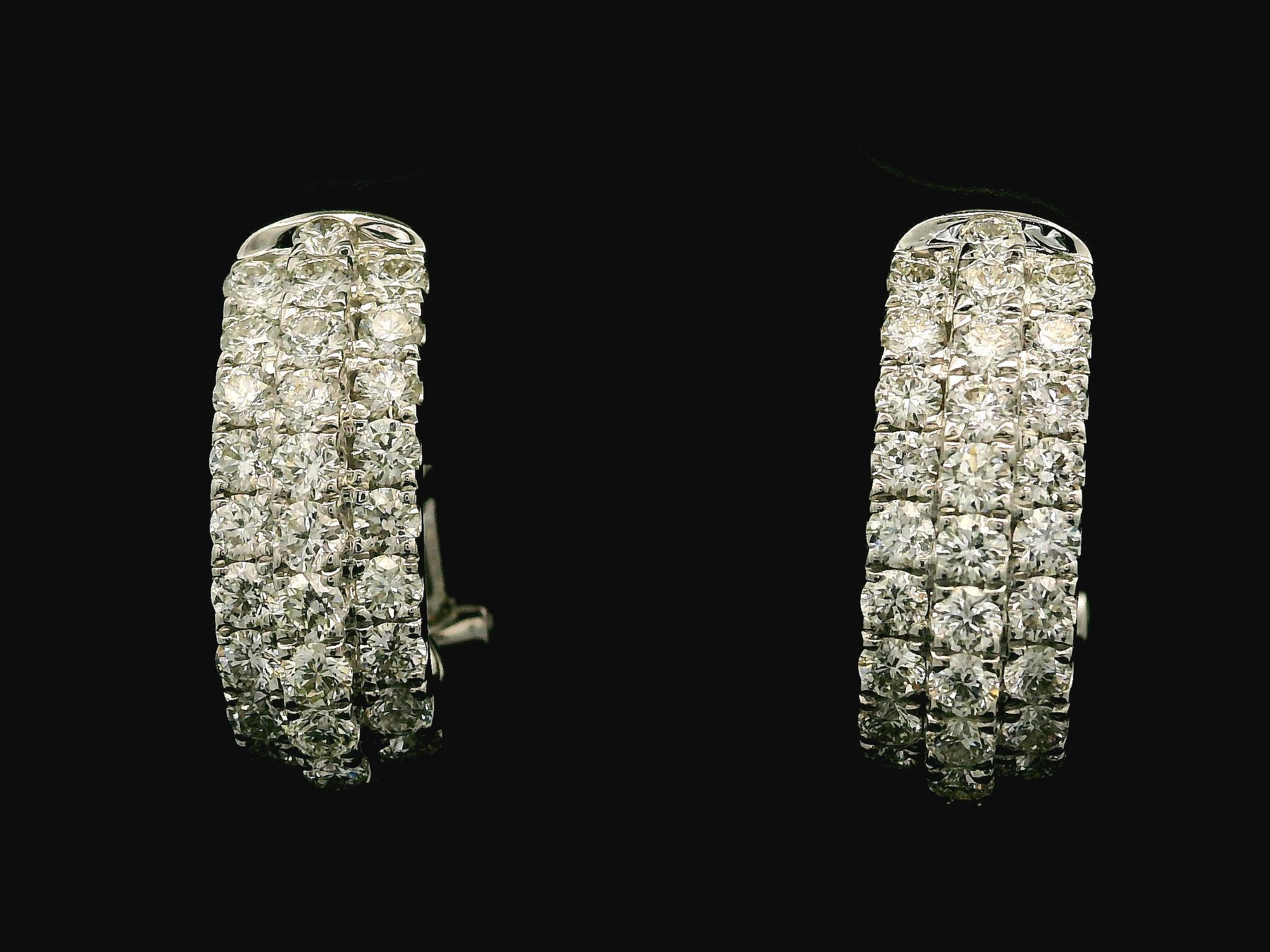 Classic 18k White Gold 1.16ctw High Quality Diamond 3 Row Cuff Omega Earrings 5