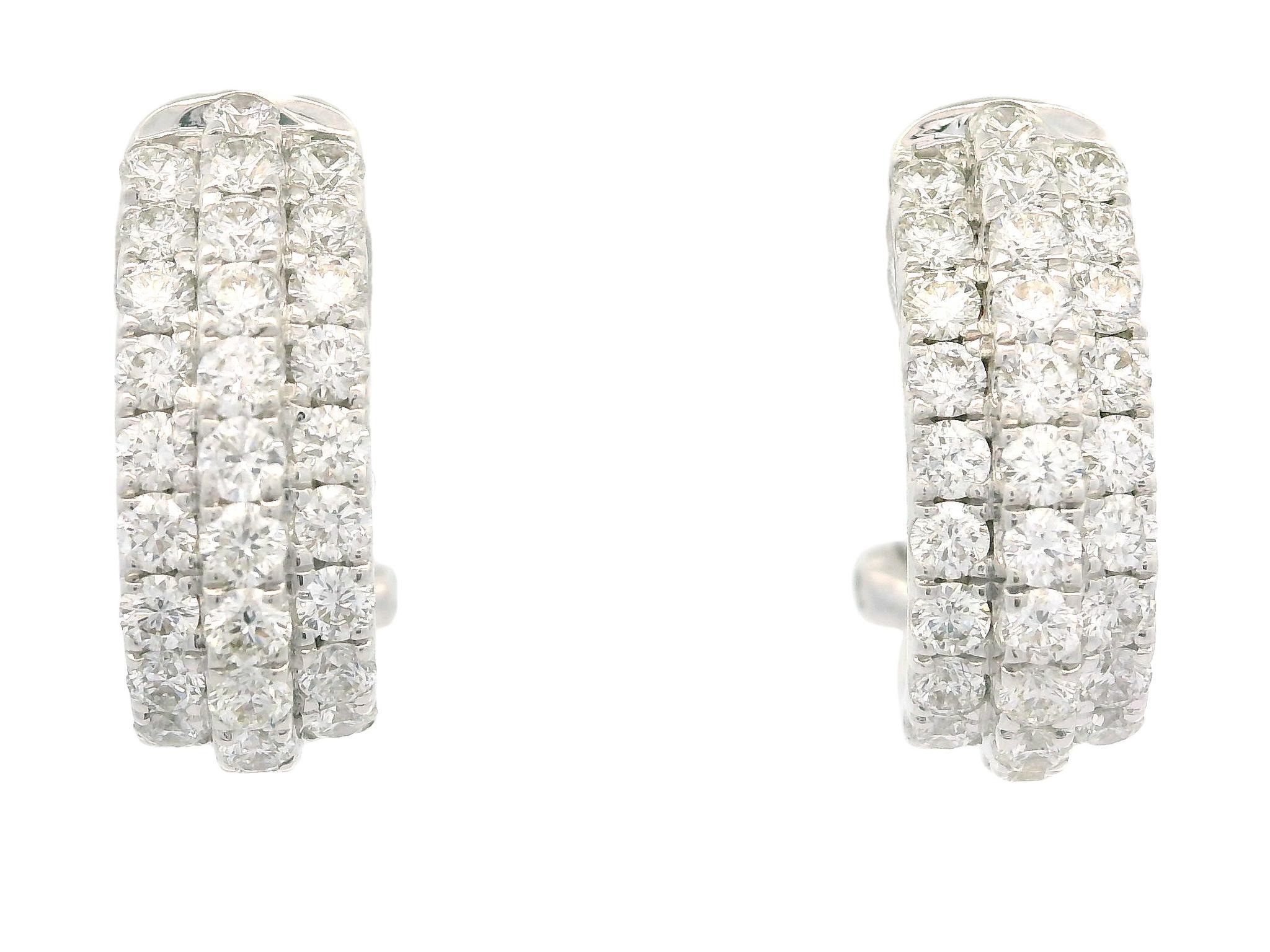 Classic 18k White Gold 1.16ctw High Quality Diamond 3 Row Cuff Omega Earrings 6