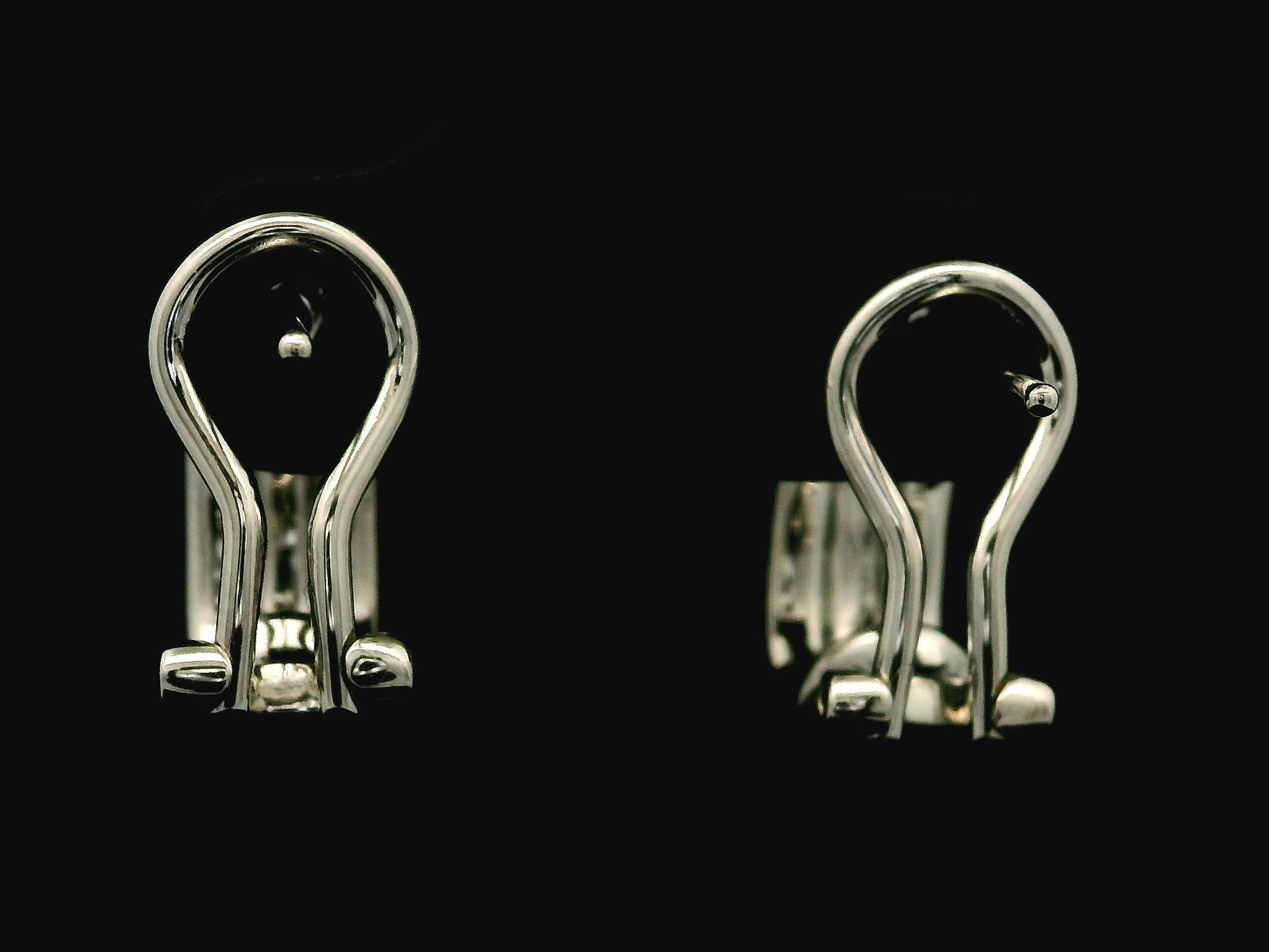 Women's Classic 18k White Gold 1.16ctw High Quality Diamond 3 Row Cuff Omega Earrings
