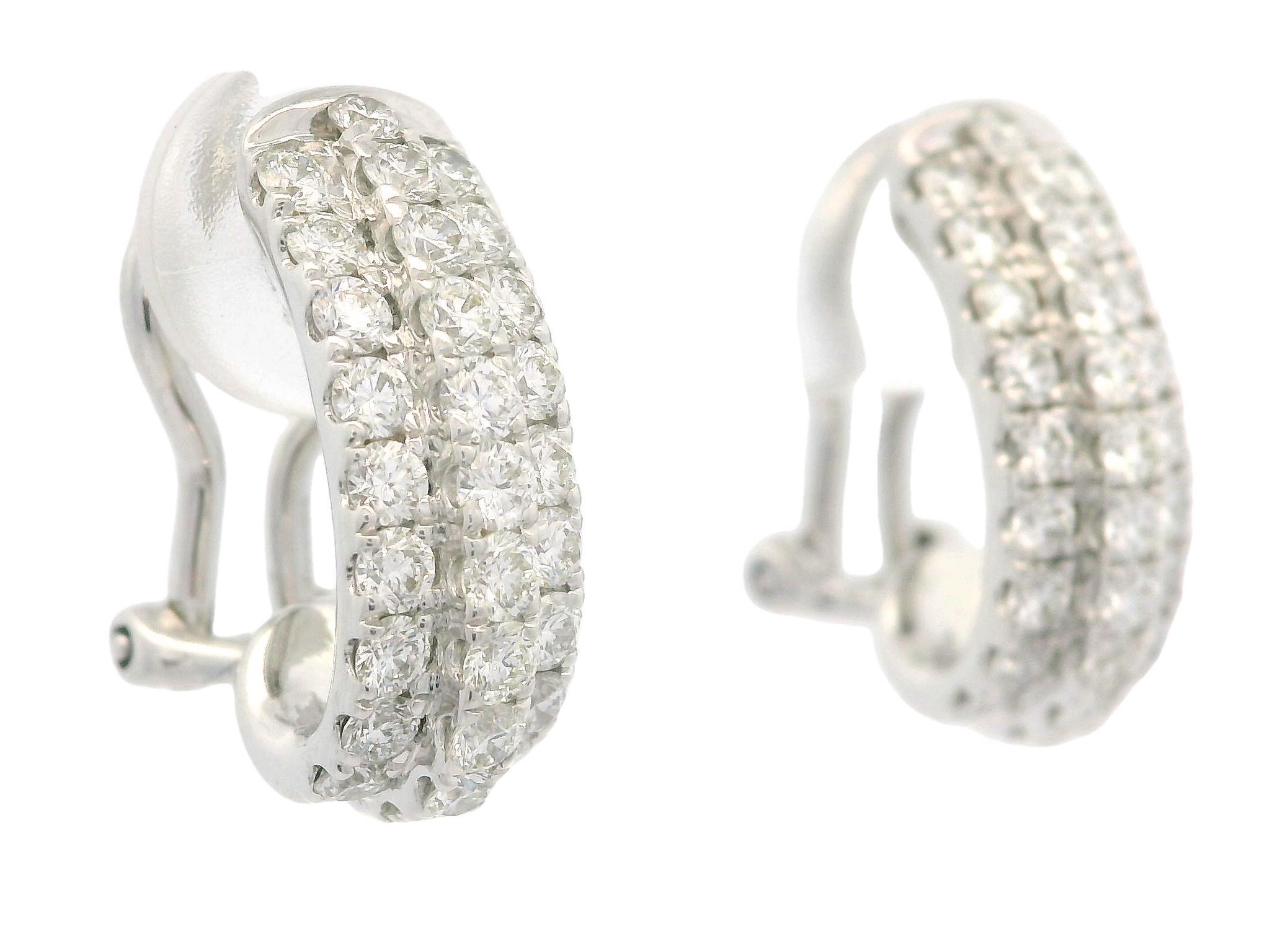 Classic 18k White Gold 1.16ctw High Quality Diamond 3 Row Cuff Omega Earrings 2