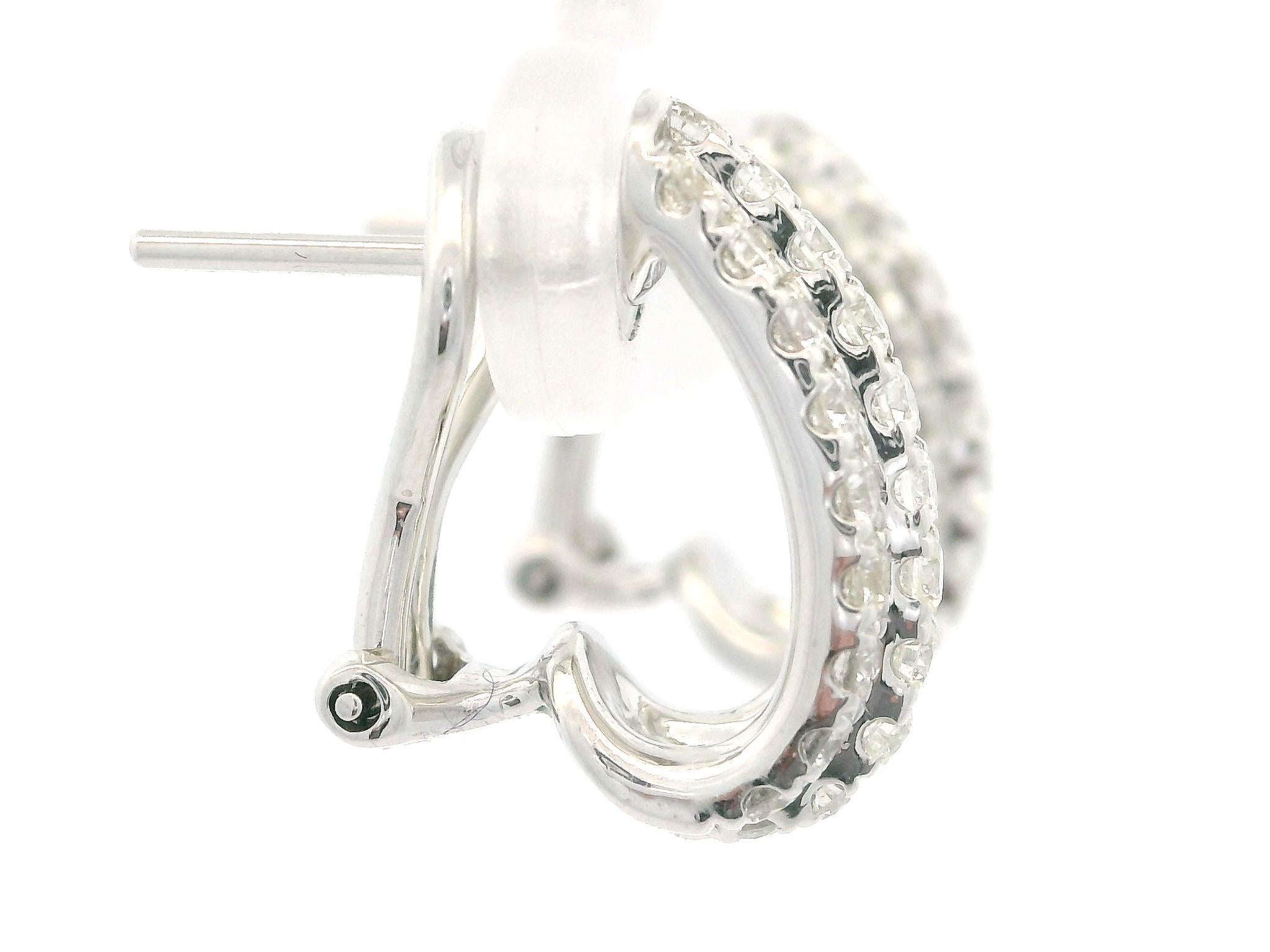 Classic 18k White Gold 1.16ctw High Quality Diamond 3 Row Cuff Omega Earrings 3