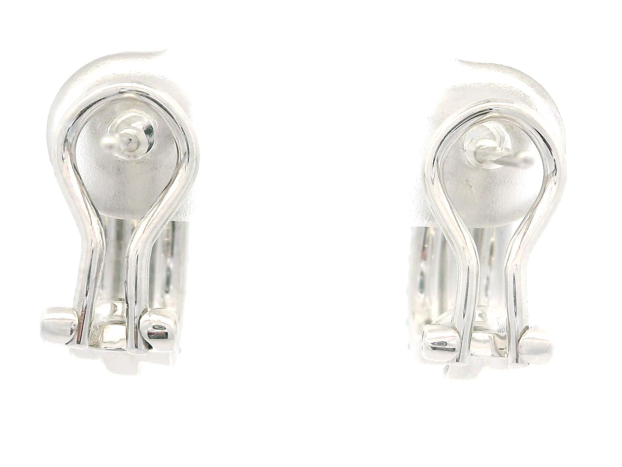 Classic 18k White Gold 1.16ctw High Quality Diamond 3 Row Cuff Omega Earrings 4