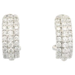 Classic 18k White Gold 1.16ctw High Quality Diamond 3 Row Cuff Omega Earrings