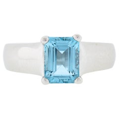 Classic 18k White Gold 1.50ctw Emerald Cut Aquamarine Prong Set Solitaire Ring