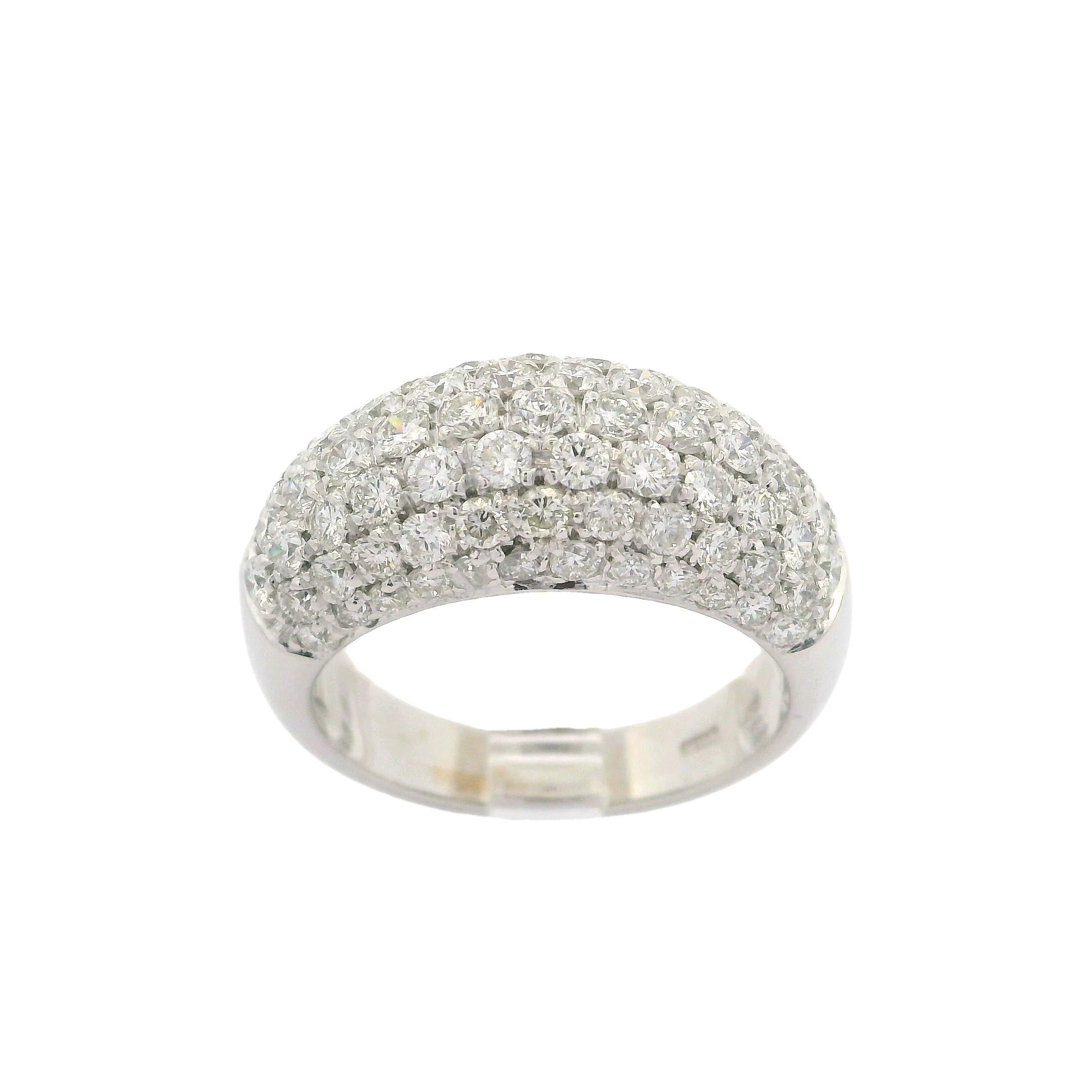 Classic 18k White Gold 2.0ctw Fiery Pave Diamond Domed Bombe Band Ring 8
