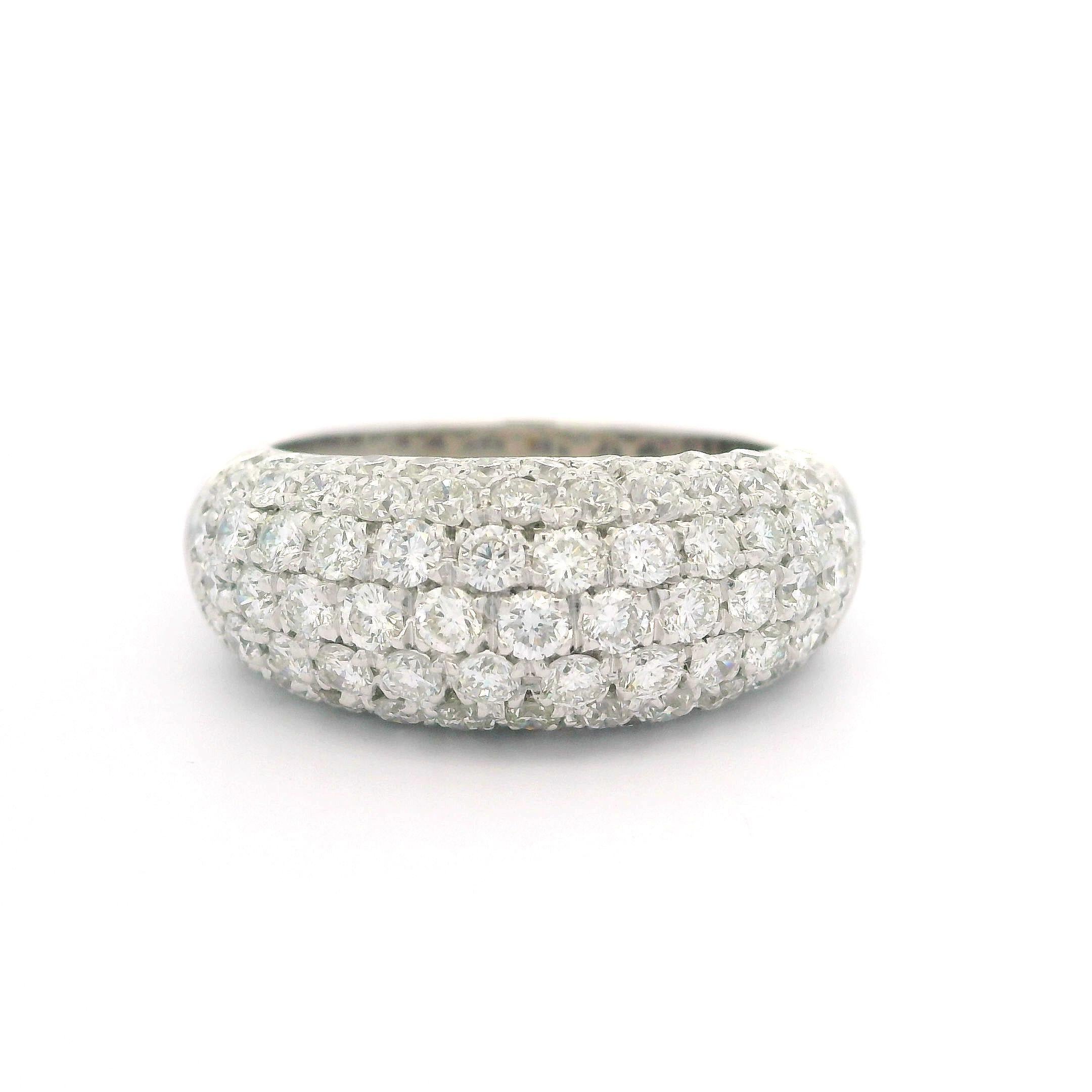 Classic 18k White Gold 2.0ctw Fiery Pave Diamond Domed Bombe Band Ring 9