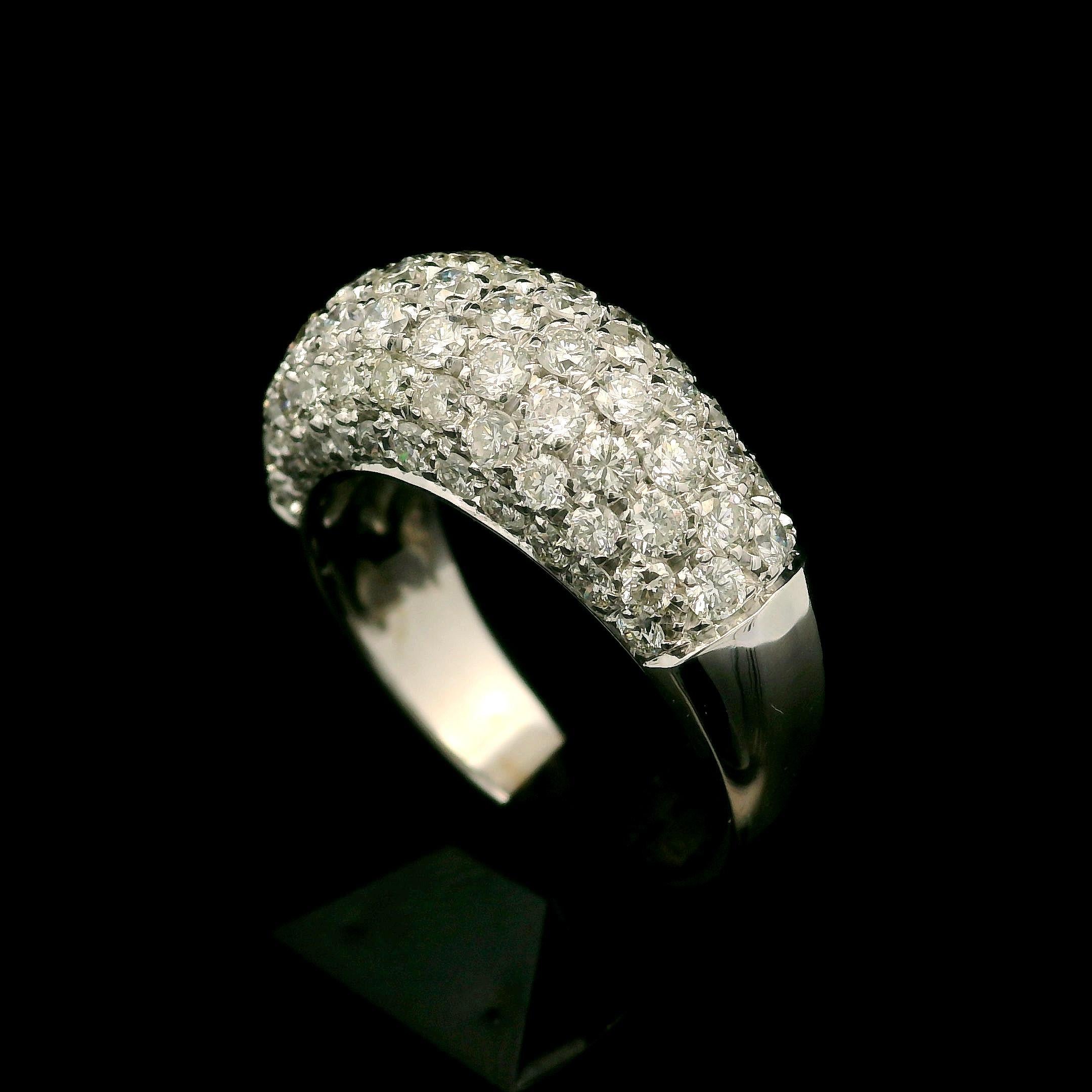 Brilliant Cut Classic 18k White Gold 2.0ctw Fiery Pave Diamond Domed Bombe Band Ring