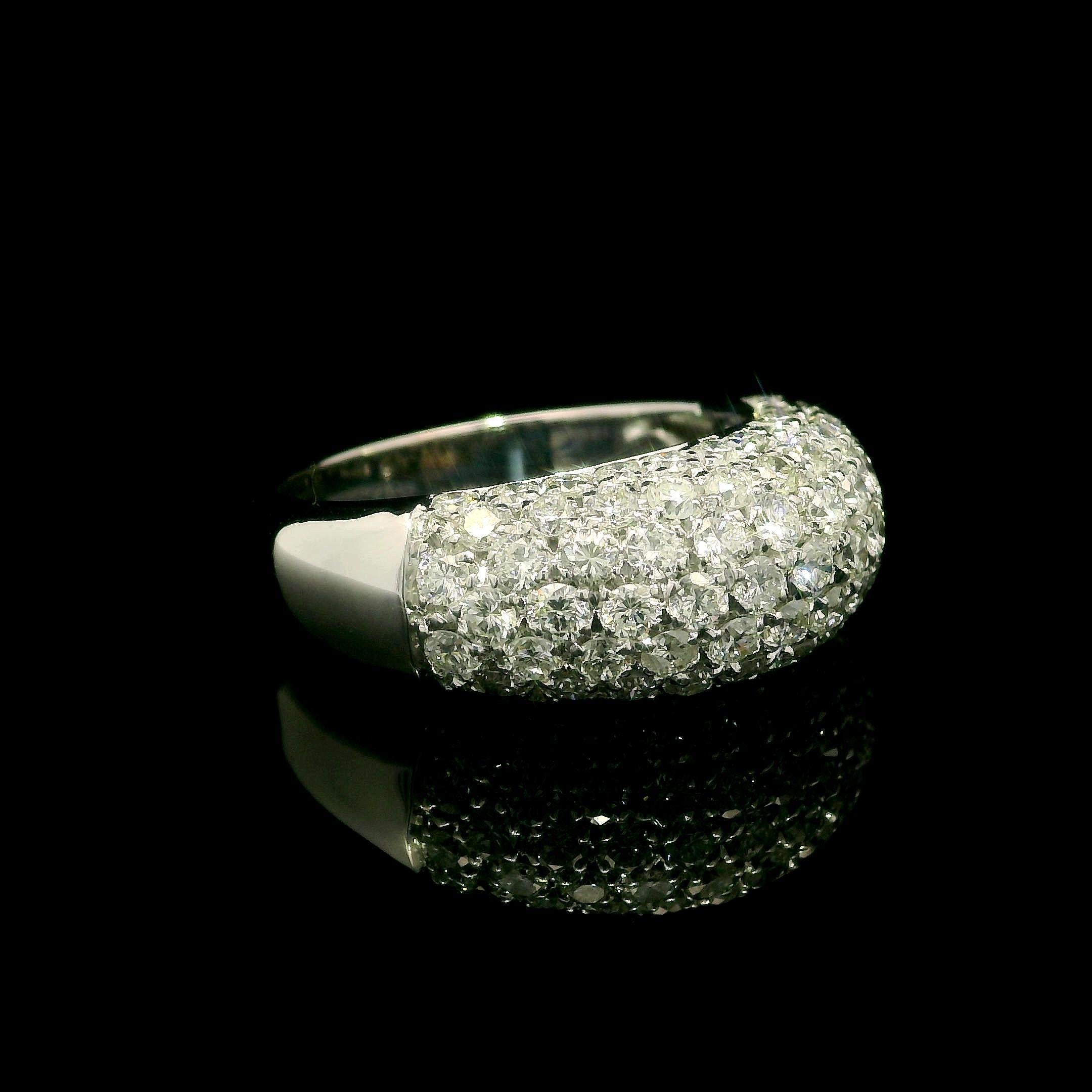 Women's Classic 18k White Gold 2.0ctw Fiery Pave Diamond Domed Bombe Band Ring