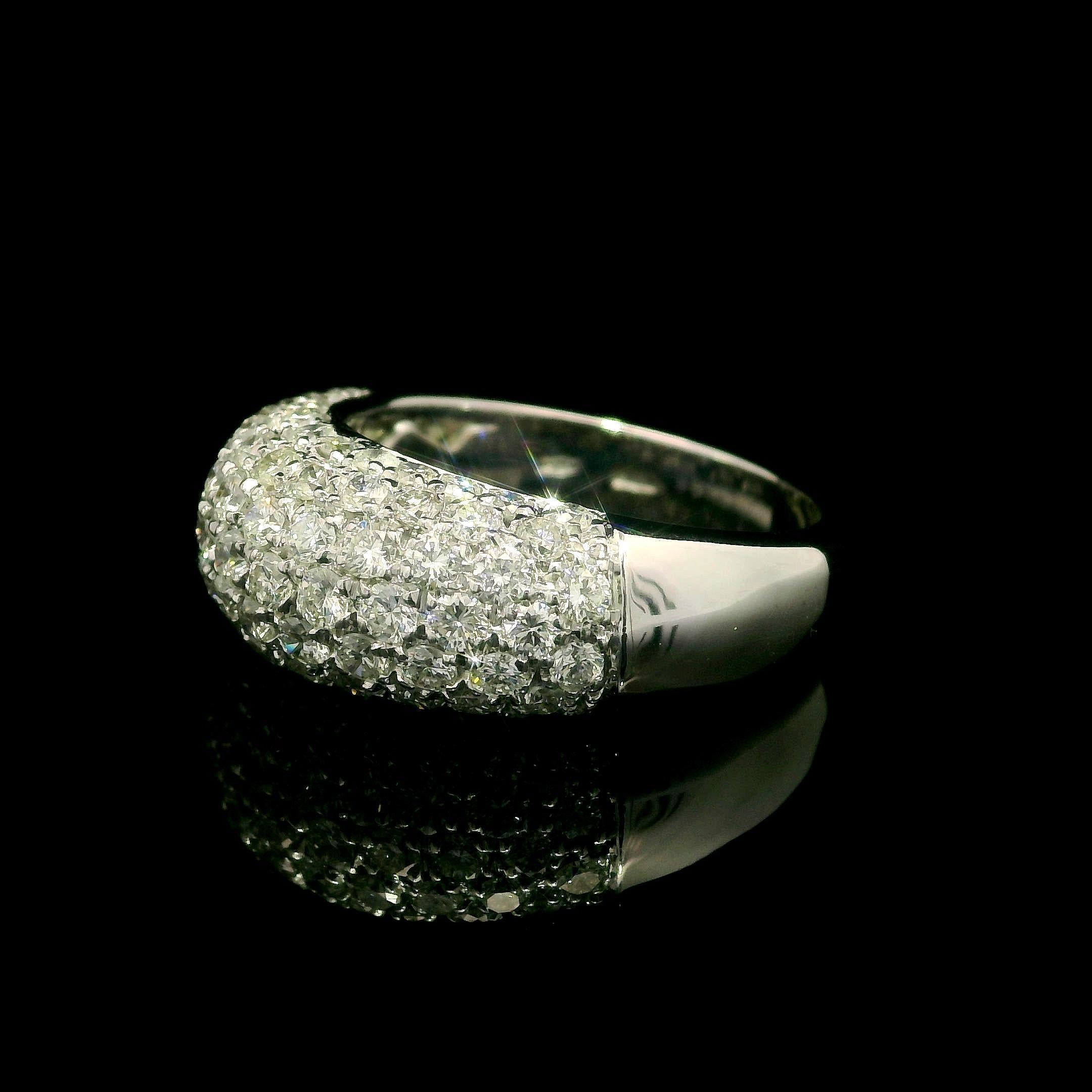 Classic 18k White Gold 2.0ctw Fiery Pave Diamond Domed Bombe Band Ring 2
