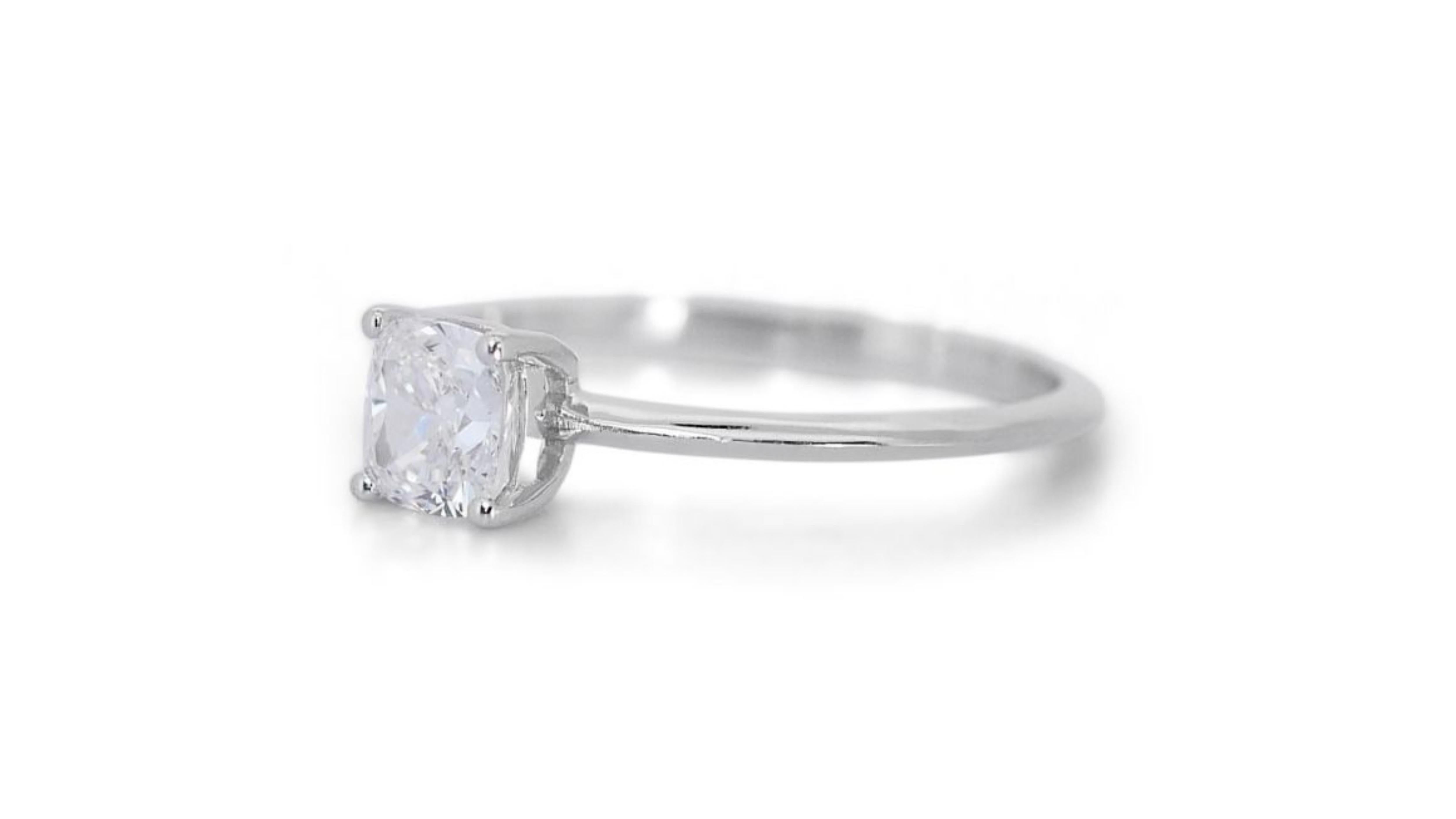 Cushion Cut Classic 18k White Gold .70ct. Cushion Modified Brilliant Solitaire Diamond Ring For Sale