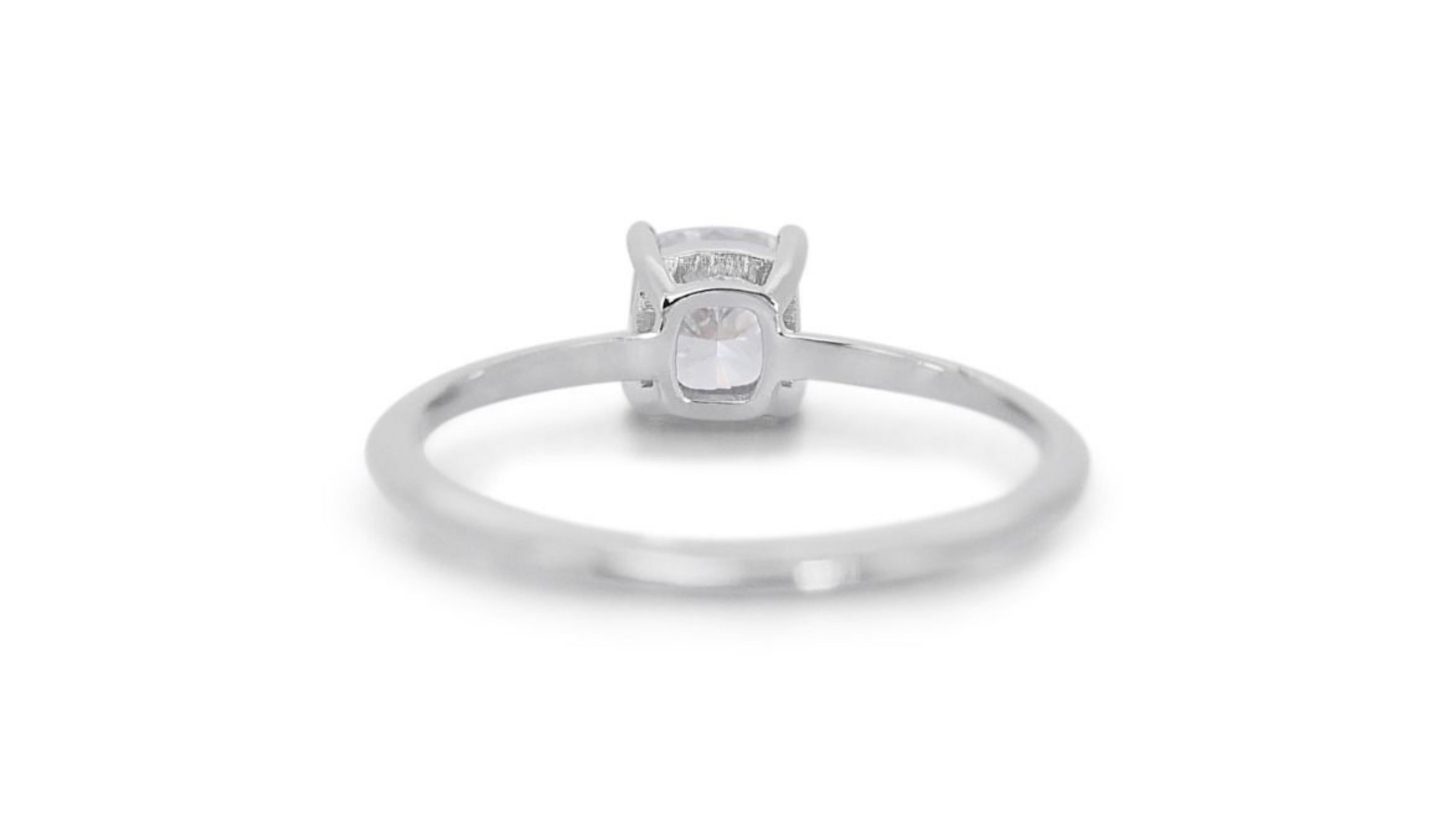 Classic 18k White Gold .70ct. Cushion Modified Brilliant Solitaire Diamond Ring In New Condition For Sale In רמת גן, IL