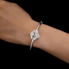 4.05Ct Natural Diamond Cluster 18k White Gold Bangle Anniversary Jewelry Gift