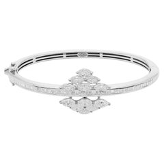 Classic 18k White Gold Bangle Bracelet with 4.05cts Diamond Cluster Fine Jewelry
