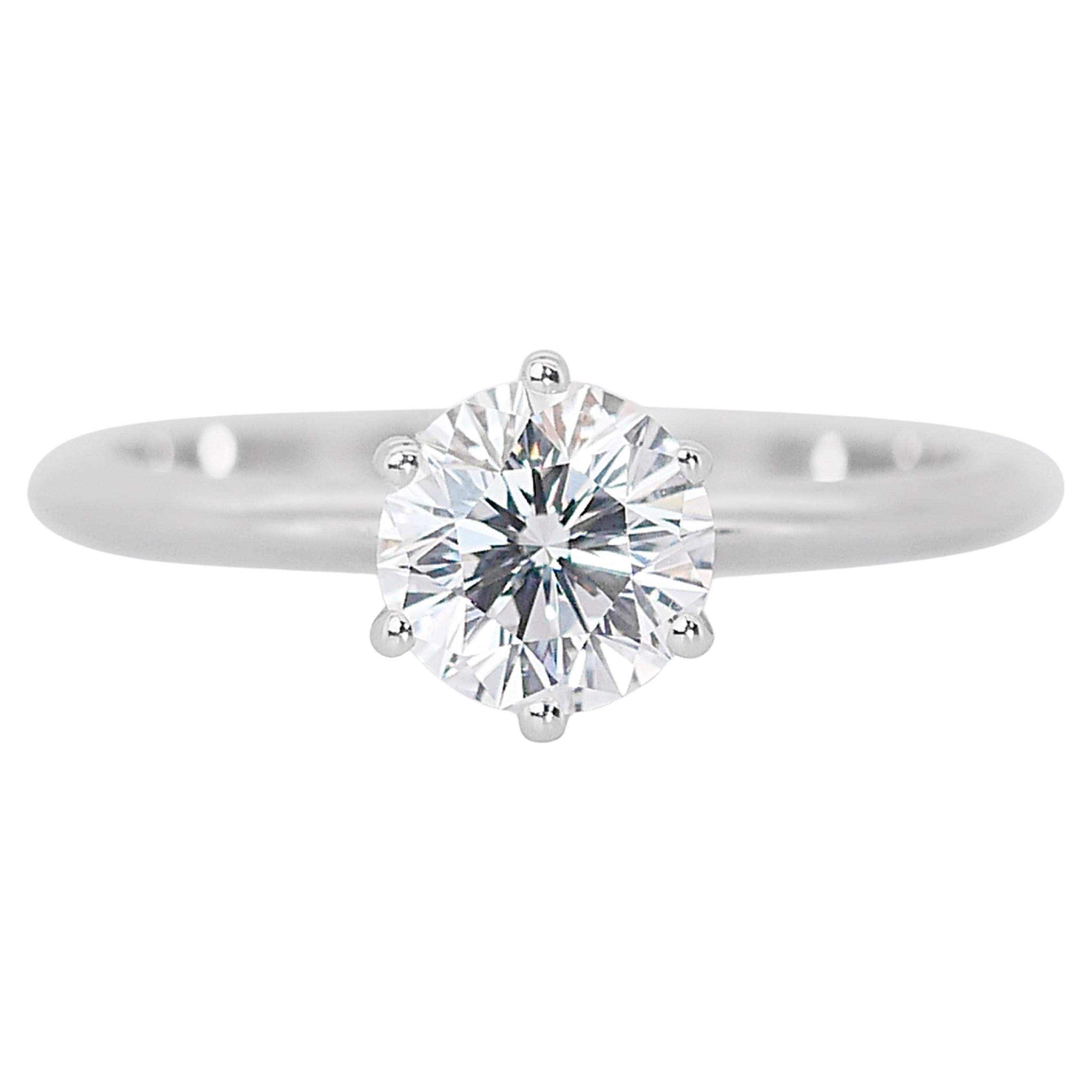 Classic 18k White Gold Diamond Solitaire Ring w/0.54 ct - GIA Certified For Sale