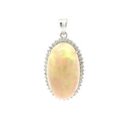Classic 18k White Gold Large 36.76ctw Large Opal w/ Diamond Halo Pendant