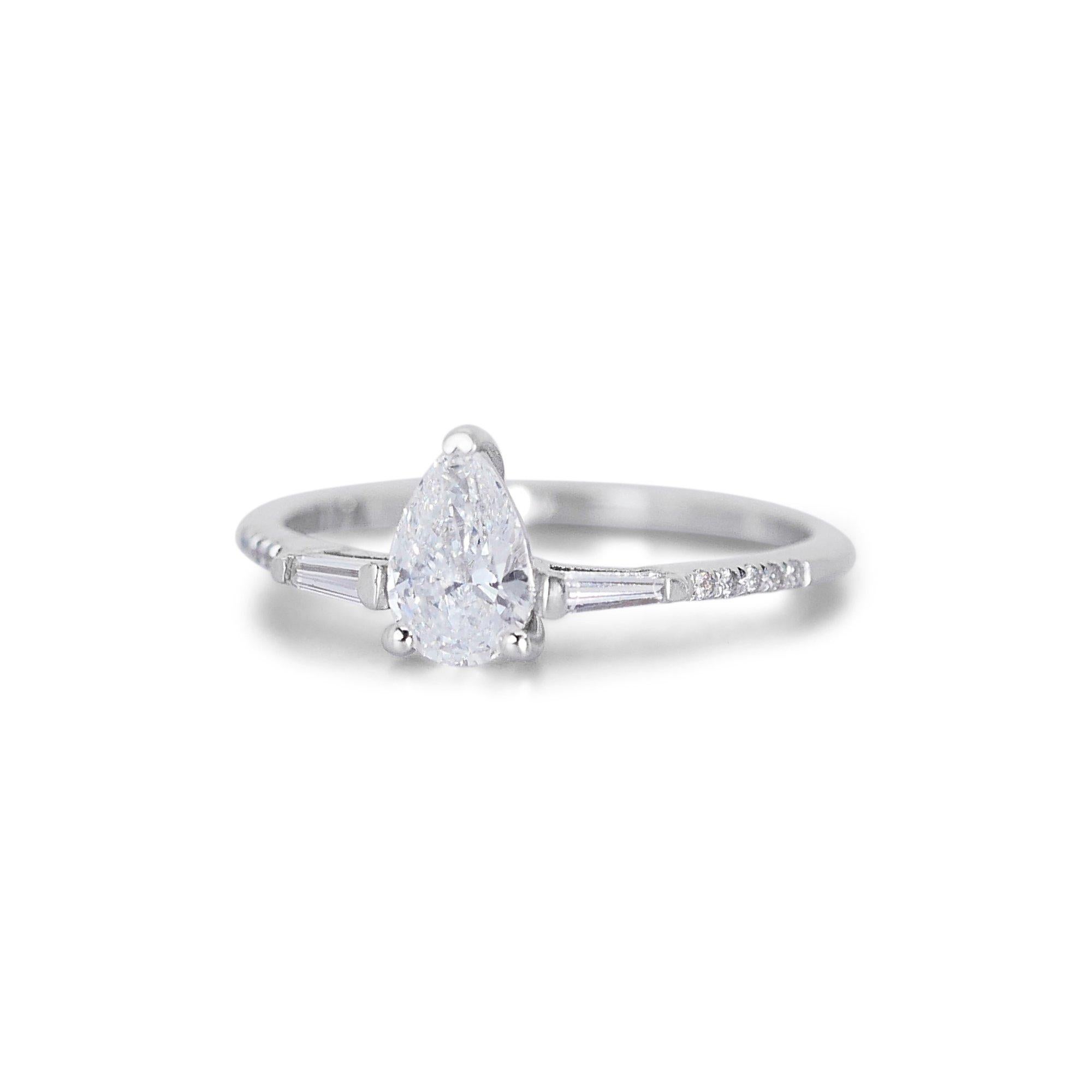 Women's Classic 18k White Gold Natural Diamond Solitaire Ring w/0.93 ct - GIA Certified For Sale