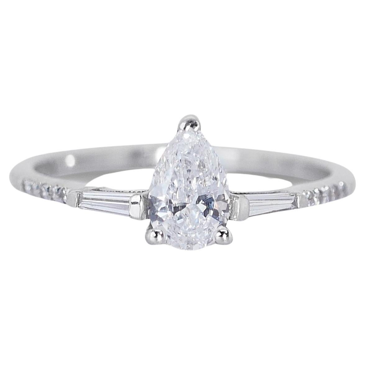 Classic 18k White Gold Natural Diamond Solitaire Ring w/0.93 ct - GIA Certified For Sale