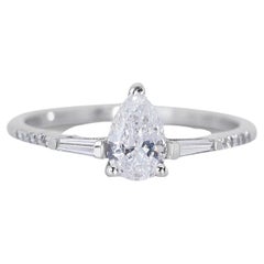 Bague classique en or blanc 18 carats solitaire en diamant naturel avec/0,93 ct - Certifiée GIA