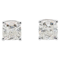 Classic 18k White Gold Natural Diamond Stud Earrings w/1.60ct - GIA Certified