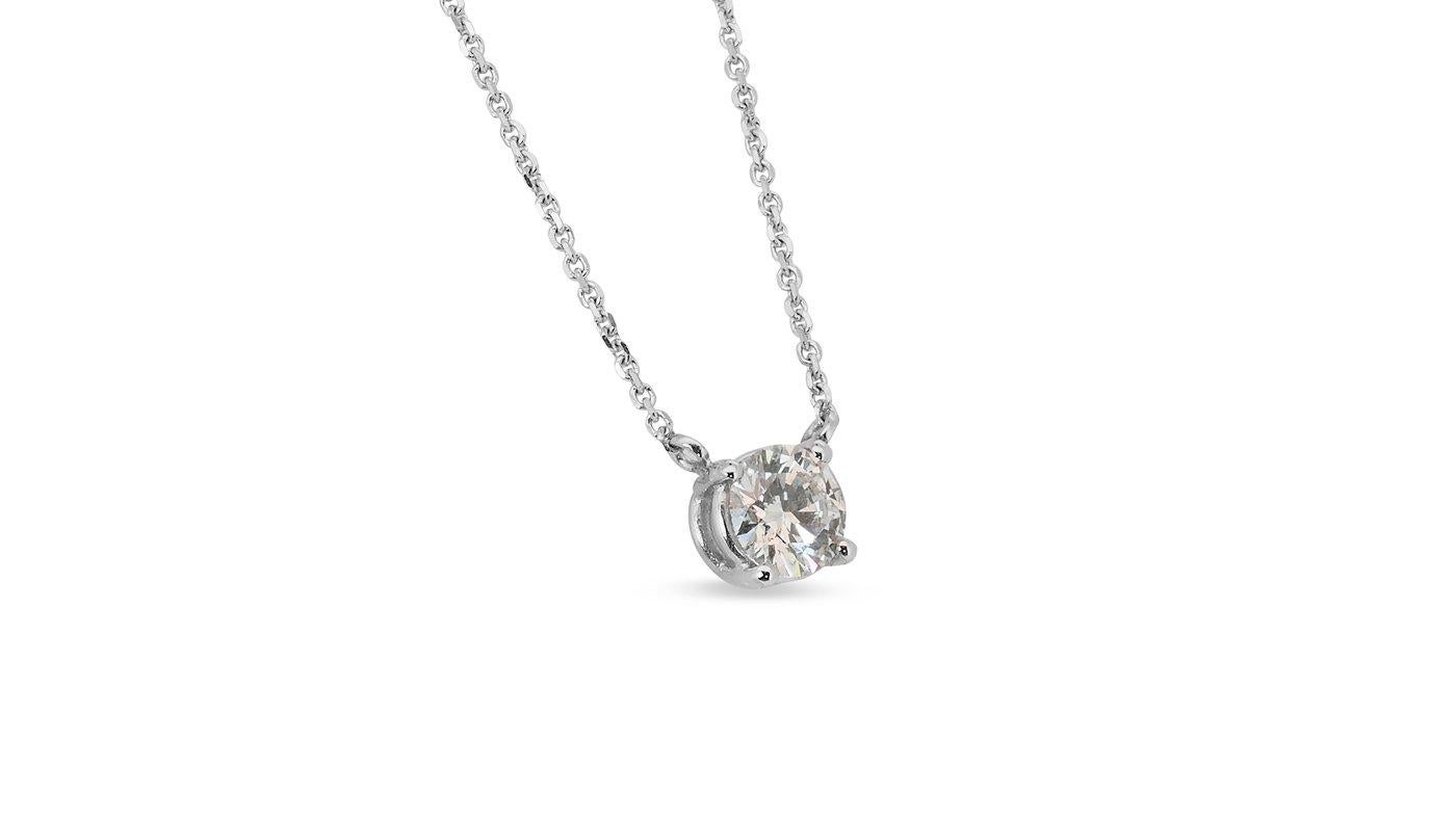Round Cut Classic 18k White Gold Necklace & Pendant with 0.8ct Natural Diamond GIA Cert For Sale