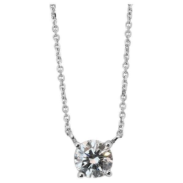 Classic 18k White Gold Necklace & Pendant with 0.8ct Natural Diamond GIA Cert For Sale