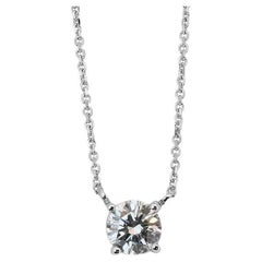 Used Classic 18k White Gold Necklace & Pendant with 0.8ct Natural Diamond GIA Cert