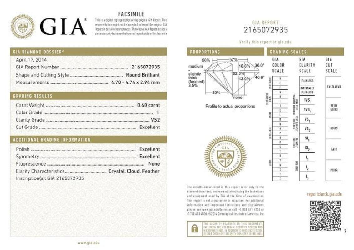 Taille ronde Bague classique en or blanc 18 carats avec 0,40  ct  Diamants naturels - Certificat GIA en vente