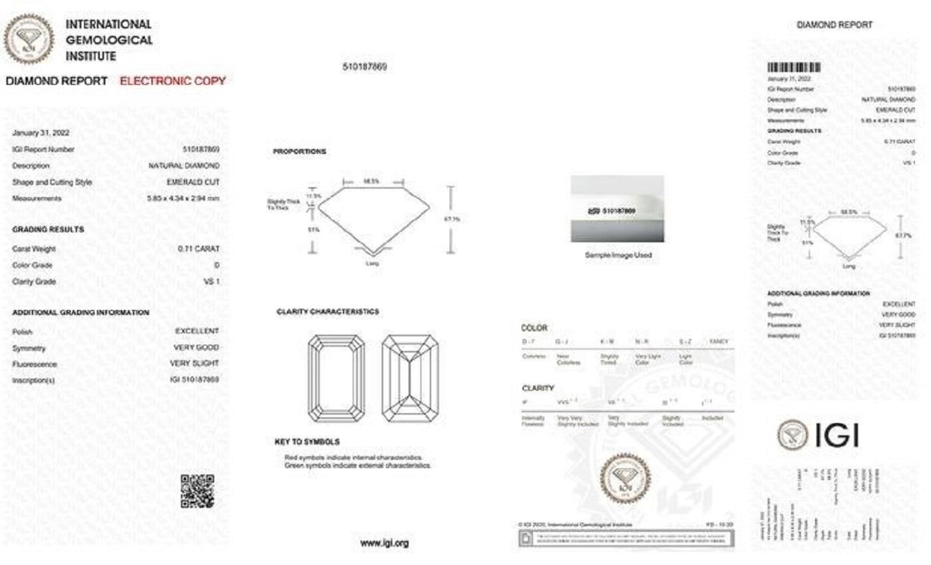 Bague classique en or blanc 18 carats avec diamant naturel de 0,71 carat, certificat IGI Neuf - En vente à רמת גן, IL