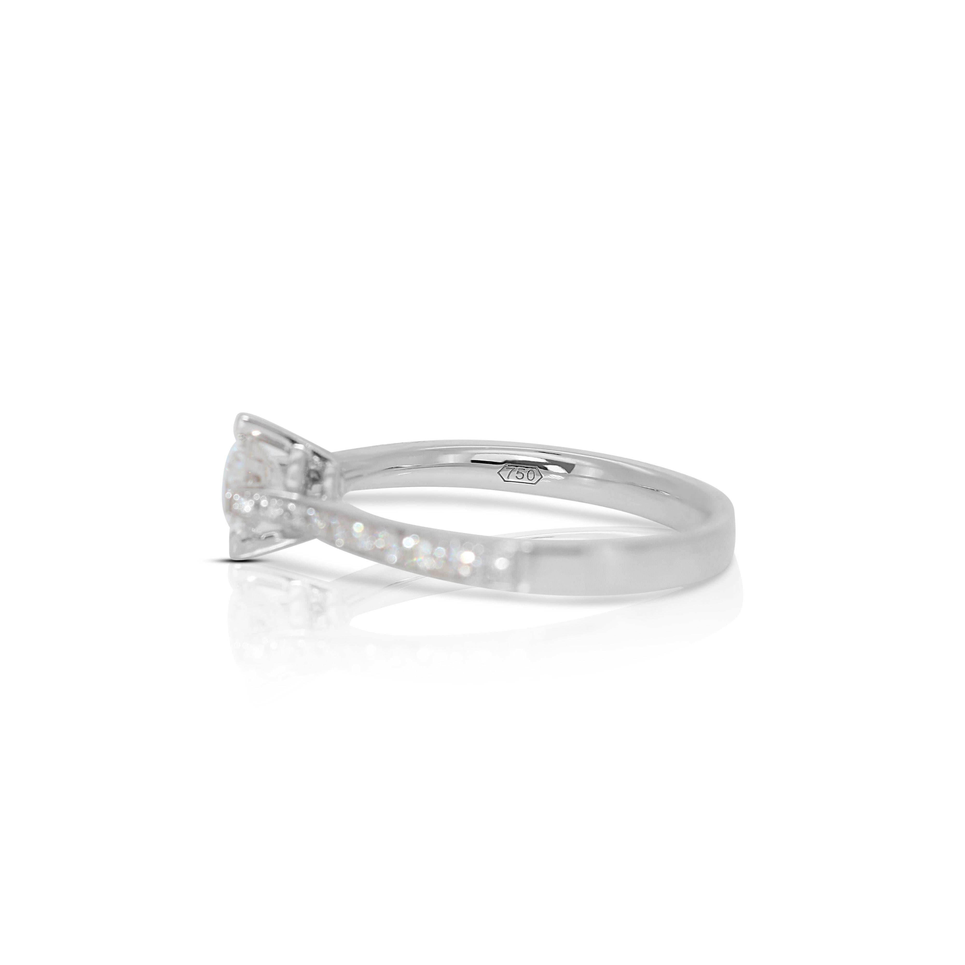 Round Cut Classic 18K White Gold Ring with 0.74  ct Natural Diamonds- GIA Certificate For Sale