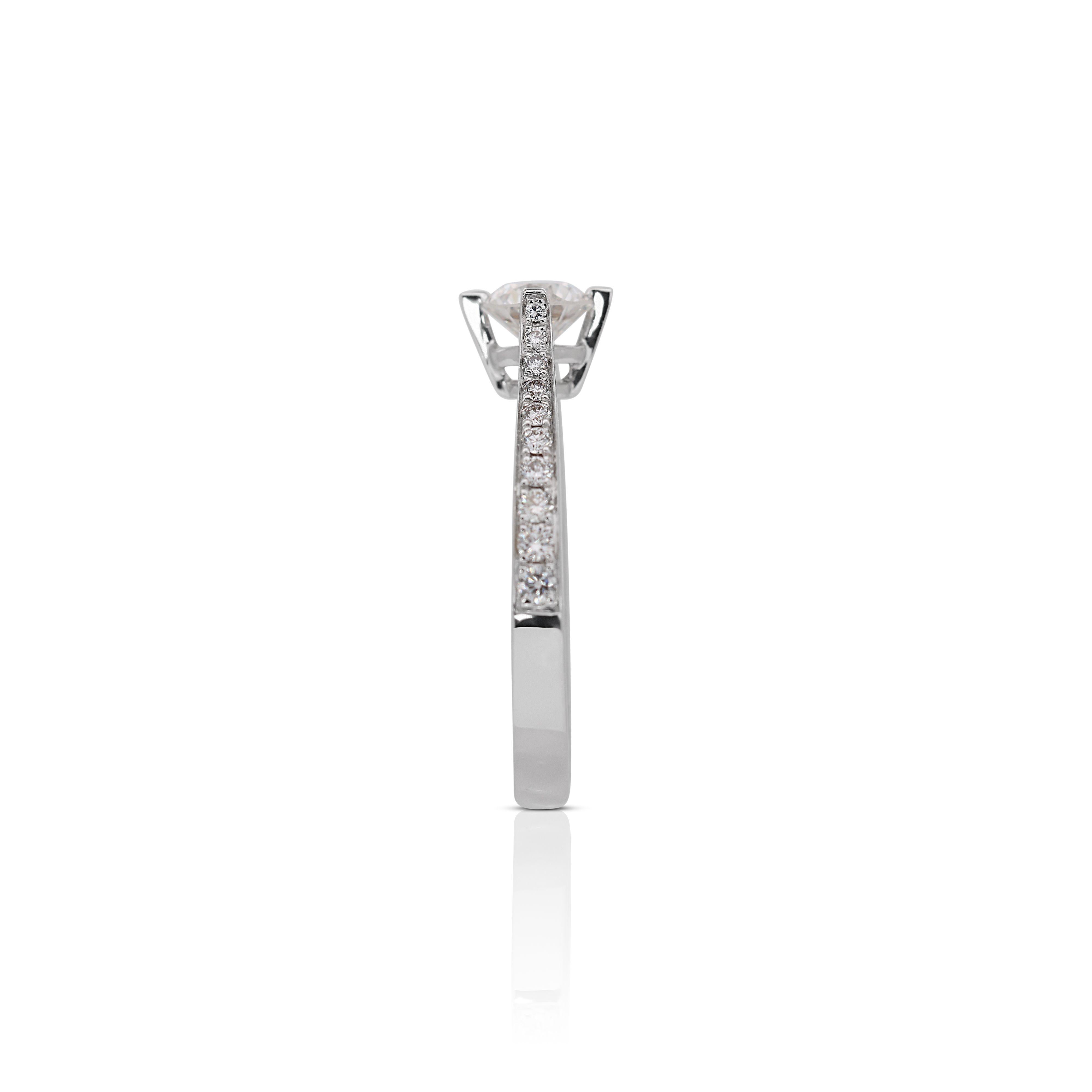 Bague classique en or blanc 18K avec 0.74  Diamants naturels de 1 carat - Certificat GIA Pour femmes en vente