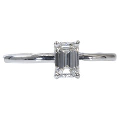 Bague classique en or blanc 18 carats avec diamants naturels de 0,90 carat - Certificat GIA