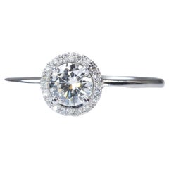 Classic 18k White Gold Ring with 0.95 Ct Natural Diamonds, GIA Certificate