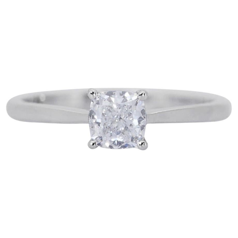 Classic 18K White Gold Solitaire Natural Diamond Ring w/ 1.05ct - GIA Certified For Sale