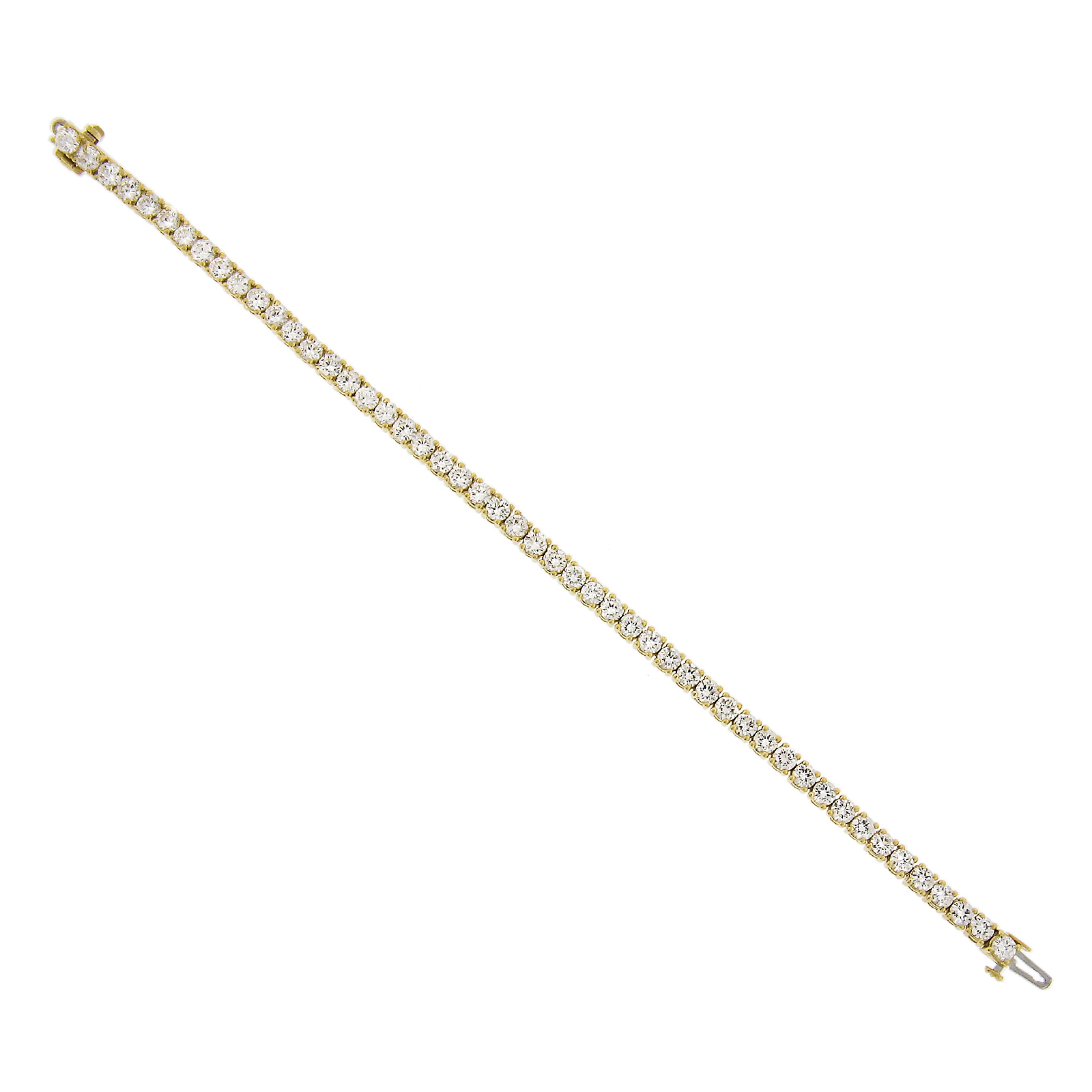 Klassisches Tennisarmband aus 18 Karat Gelbgold mit 7,50 Karat rundem Diamanten im Brillantschliff
