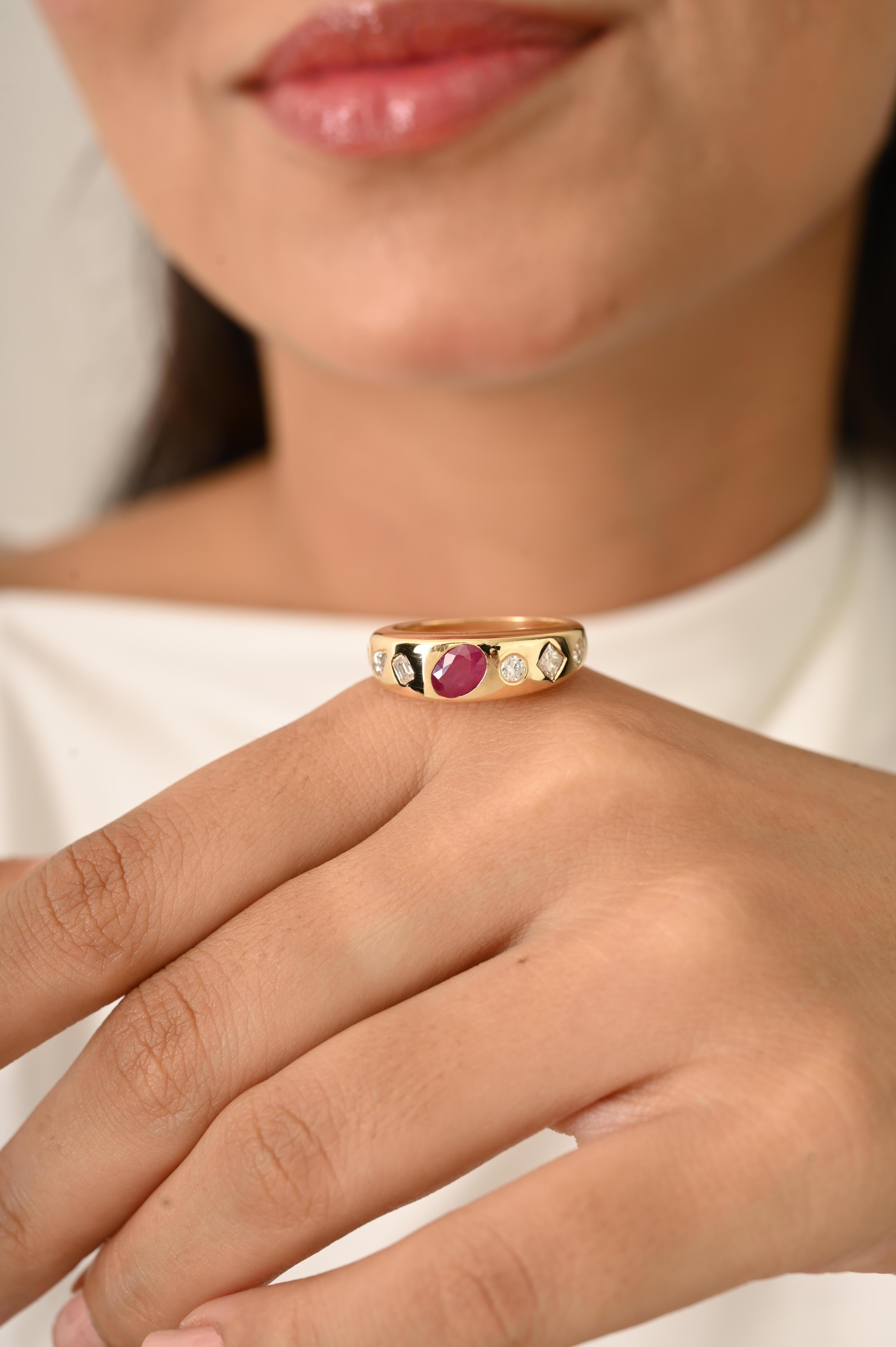 in vendita:  Anello classico a cupola in oro giallo 18 carati con rubino taglio ovale e diamanti taglio misto 4