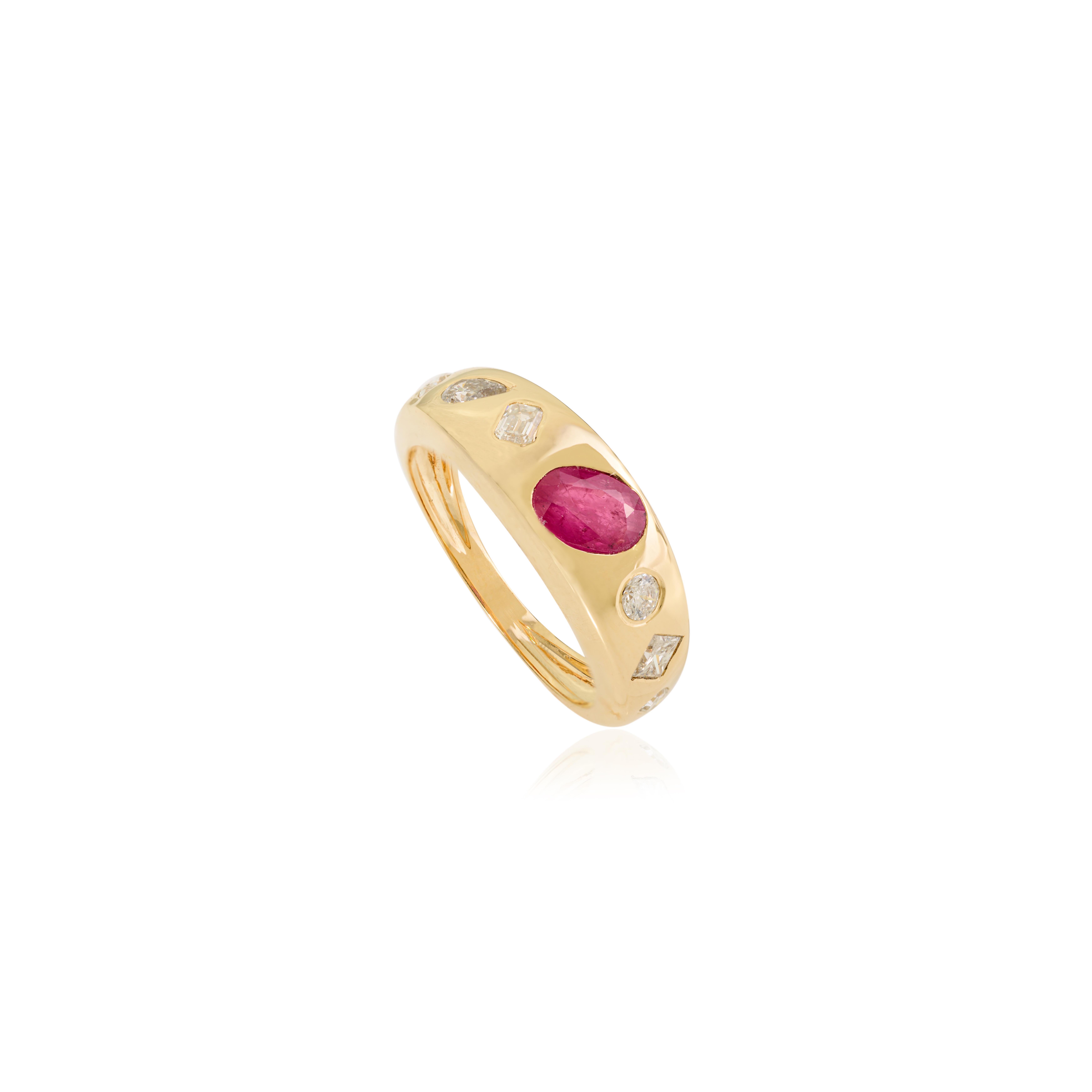 in vendita:  Anello classico a cupola in oro giallo 18 carati con rubino taglio ovale e diamanti taglio misto 9